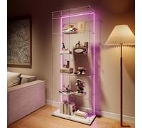 TDRTRD Vitrines 5 étagères en Verre 78.5x34.5x186.5cm,Vitrine sur Pied en Verre avec LED et 2 Porte,Armoir de Verres Moderne,Meuble Vitrines Salon,vitrine de Collection pour Livres,Blanc