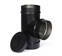 Té de cheminée 3 voies en acier inoxydable pour cheminée à bois | Raccord de tuyau de poêle haute température avec bloc de bouchon, 100/125 mm, tuyau de ventilation pour systèmes de chauffage