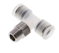 té en ligne 12mm x R3/8'' Raccord enfichable à filetage mâle PA/Acier inoxydable EPDM FDA Rotatif