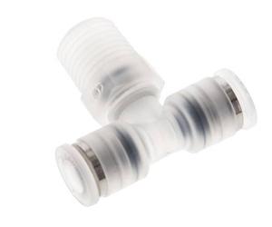 Té en ligne 6mm x R1/4'' Raccord enfichable à filets mâles Laiton/PA 66 NBR Rotatif