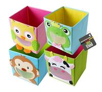 TE-Trend 4 pièces tissu Boîte Pliante Coffret de jeux Motifs d'animaux Frosch Singe CHOUETTE VACHE rangement coffre pour jouet pliable 28 x 28 x 28 cm