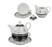 Tea for one, théière et tasse en porcelaine « Funny Cat » Noir/blanc
