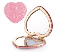 Teaaha Petit Miroir Rose, Miroir de Poche en Forme de Cœur avec Grossissement, Miroir Pliable en Forme de Cœur, Petit Miroir à Paillettes Double Face Mignon