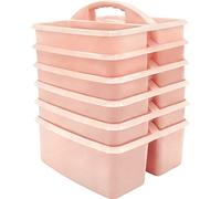 Teacher Created Resources Blush Lot de 6 boîtes de rangement portables en plastique pour salles de hambre d'enfant et bureau, 3 compartiments