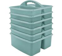Teacher Created Resources Lot de 6 boîtes de rangement portables en plastique bleu apaisant pour salles de hambre d'enfant et organisation de bureau, 3 compartiments
