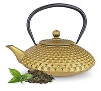 Tealøv Kambin THEIERE FONTE1,25 LITER - Théière en Fonte avec Infuseur - Entièrement émaillée de l'intérieur - Prépare Une Tasse de Thé Parfaite - Design Authentique Japonais à Picots - Or