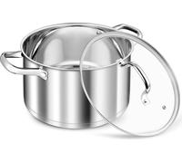 TEAMFAR Casserole 24cm 5,7L Acier inoxydable Marmite à pâtes à induction Fond 3 couches Avec couvercle en verre