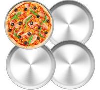 TEAMFAR Lot de 4 plaques à pizza en acier inoxydable Plaque à pizza ronde 26cm