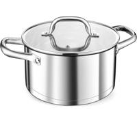TEAMFAR Marmite 20cm en acier inoxydable Marmite à pâtes à induction Fond 3 couches 3,8L Marmite à soupe Marmite à viande Couvercle en verre