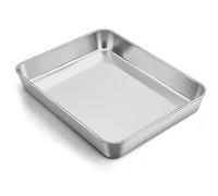 TEAMFAR Plaque de cuisson, rectangulaire, en acier inoxydable, 31,6 x 24,7 x 4,8 cm, profonde, pour gâteaux, lasagnes, brownie, sain, facile à nettoyer et passe au lave-vaisselle