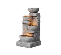 Teamsonhome 33.25 "Bols En Cascade Et Pierres Empilées A Mené Une Fontaine D'eau Extérieure Gris