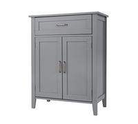 Teamson Home Armoire de Rangement autoportante de Salle de Bain en Bois Domestique avec étagères réglables, Armoire de Salle de Bain au Sol, Meubles de Salle de Bain Gris, Collection Mercer