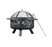 Teamson Home Braséro de Jardin à Bois Chauffage extérieur Acier Foyer Rond 75cm avec Couvercle de Protection et tisonnier Noir CU296