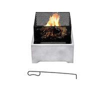 Teamson Home Braséro de Jardin à Bois Chauffage extérieur Ciment Foyer Acier carré 38 cm avec tisonnier Gris Noir PT-FW0005