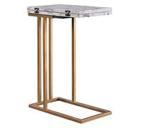Teamson Home C Shape Extension Table with Faux Marble Top, Brass Finish VNF-00037EX
