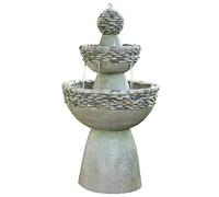 Teamson Home Fontaine d'eau de Jardin, Grande Fontaine à Eau contemporaine, 3 Niveaux Effet Pierre décoration d'intérieur avec Pompe, décoration extérieure de terrasse