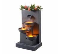 Teamson Home Fontaine d'eau extérieure avec jardinière de 29,13 pouces avec lumières LED, gris mat, Teamson Home