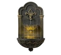Teamson Home Fontaine Murale Fleur-de-Lis extérieure 80 cm avec LED intégrée, Finition décorative Noir et Or