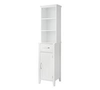 Teamson Home Meubles de Salle de Bain en Bois Grande Armoire Étagères et tiroirs en Lin sur Pied Blanc EHF-F0006