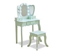 Teamson Kids Coiffeuse Enfant cœur Verte avec Miroir LED Triple Tabouret tiroirs Accessoires pour favoriser Imagination et autonomie
