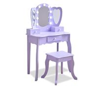 Teamson Kids Coiffeuse Enfant cœur Violette avec Miroir LED Triple Tabouret tiroirs Rangement Accessoires pour stimuler créativité Confiance et Organisation