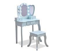 Teamson Kids Coiffeuse Enfant en Bois Bleu Clair en Forme de cœur avec Miroir LED Triple Tabouret tiroirs pour Jeux créatifs et éducatifs