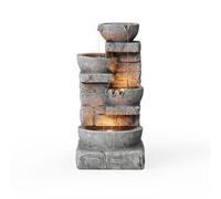 Teamsonhome 33.25 "Bols En Cascade Et Pierres Empilées A Mené Une Fontaine D'eau Extérieure Gris