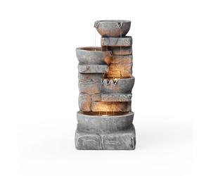 Teamsonhome 33.25 "Bols En Cascade Et Pierres Empilées A Mené Une Fontaine D'eau Extérieure Gris