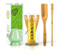 TEANAGOO Kit matcha avec fouet en bambou, porte-fouet, pelle et cuillère en bambou - Céladon vert