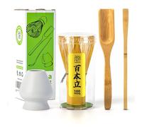 TEANAGOO 4 pièces Kit matcha, Fouet à matcha (Chasen), Cuillère traditionnelle, Cuillère à thé, Support pour fouet blanc mat, I3, L'ensemble parfait pour préparer une tasse de matcha traditionnelle.