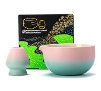 TEANAGOO Bol à Matcha en Céramique Japonaise avec Support pour Fouet, 18 OZ. K11, Gradient Rose Vert