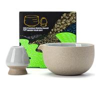 TEANAGOO Bol à Matcha Japonais à Texture de Roche Naturelle avec Porte-Fouet, 18 oz, K12, DK.Grey, Chawan Matcha Tea Bowl, Bols à thé pour Matcha, Chawan, Accessoires de cérémonie Traditionnels…