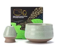 TEANAGOO Chawan Matcha Bol à thé et Support pour Fouet Matcha, Support Chasen, MB-6, 510ML, Vert Clair Mat avec surpiqûres Noires, 2 pièces/boîte.…