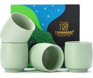 TEANAGOO Chinese Tea Cups 175ml Ruware Green Ceramic Sake Cups Set of 4