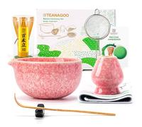 TEANAGOO Ensemble de 7 fouets à matcha rose, kit de matcha de cérémonie, service à thé matcha pour faire du latte, bol en céramique (chawan) avec bec verseur et fouet, cadeau pour les amateurs de