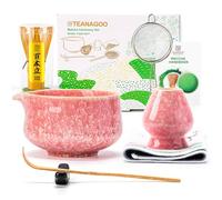 TEANAGOO Ensemble de Fouet à Matcha, 7 Pièces Ensemble Matcha Rose pour Faire du Latte, Bol en Céramique (chawan) avec Bec Verseur et Fouet, Cadeau pour Ami/Famille