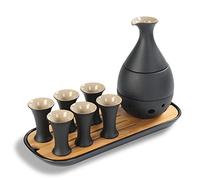 TEANAGOO Ensemble de saké japonais traditionnel, carafe à saké (170 ml) avec 6 tasses à saké (25 ml) pour liqueur de soju japonaise avec plateaux de service en bambou 10 pièces/ensemble
