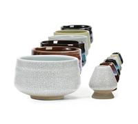 TEANAGOO Fouet Matcha et Support pour Bol et Fouet, Chasen Stand, MB-5, 510ML, 2 pièces/boîtes, Blanc Ivoire Mat avec surpiqûres Noires, Tasses à Matcha…