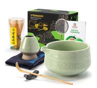 TEANAGOO Kit matcha de cérémonie avec fouet en bambou et porte-fouet, bol en céramique, cuillère en bambou et support, tamis et serviette - Vert clair pro