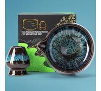 TEANAGOO Lot de 2 bols à matcha avec bec verseur en céramique de 510 ml et support pour fouet, bleu matcha chawan avec support, bol à mélanger pour thé vert, cadeau pour ami/famille