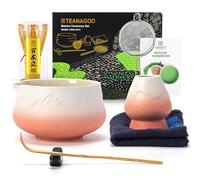 TEANAGOO Matcha Kit (7 pièces) Matcha Set Mtacha Kit Bol à Matcha avec bec verseur Fouet à Matcha en Bambou (chasen) Scoop Support pour Fouet à Matcha.N35,orange dégradé blanc