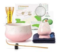 TEANAGOO Matcha Kit Rose 7 pièces, Fouet Matcha, ensemble pour préparer un latte au matcha, ensemble pour fouetter le matcha avec bol, cuillère et tamis, bol en céramique Fuji Design