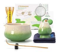 TEANAGOO Matcha Kit Vert 7 pièces, Fouet Matcha, ensemble à thé matcha pour préparer un latte, ensemble de fouets à matcha et bol avec cuillère et tamis, bol en céramique au design Fuji