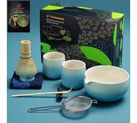 TEANAGOO Matcha Whisk Set 9 Pieces Bamboo Ceramic Matcha Bowl Scoop Tea Making Kit Blue