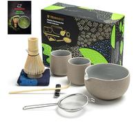 TEANAGOO Matcha Whisk Set Matcha Bowl avec Spout moulé en bambou Matcha Whisk Scoop Matcha Whisk Holding Tee Making Kit. 1 set de thé japonais (7pcs) + 2 tasses (7,2oz), S2, gris foncé
