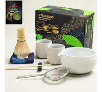 TEANAGOO Matcha Whisk Set Matcha Bowl avec Spout moulé en bambou Matcha Whisk Scoop Matcha Whisk Holding Tee Making Kit. 1 set de thé japonais (7pcs) +2 tasses (7,2 oz), S3, gris clair.