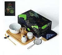 TEANAGOO Service à thé japonais avec plateau en bambou, set de fouet à matcha, bol à matcha avec bec verseur, boîte à thé en poudre. O3, gris clair