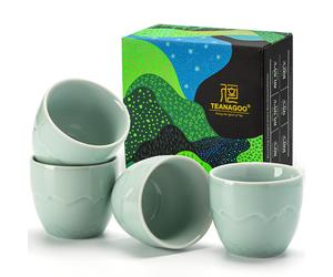 TEANAGOO Tasses à Thé Japonaises, 6.3 oz/180ml, Céladon Bleu, 4 Pièces/Boîte, Sans Anse, Céramique, Pour Thé Japonais et Asiatique, Soldes du Nouvel An, Idées Cadeaux Incontournables