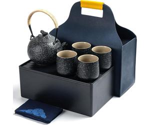TEANAGOO Théière Set 1 théière + 4 tasses à thé, gris anthracite, set de voyage, 700ml