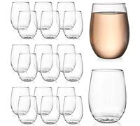 Tebery 20 packs de verres à vin en plastique incassable de 16 oz, verres à boire transparents réutilisables de 450 ml, verres à vin sans pied pour le champagne